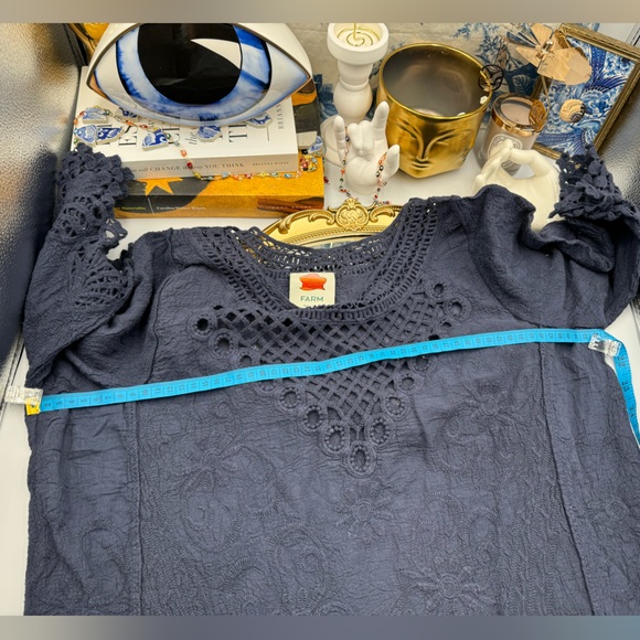🆕 FARM Rio 🧿 NWOT Navy Blue Crochet Tunic Dress, Sz M - Picture 15 of 16